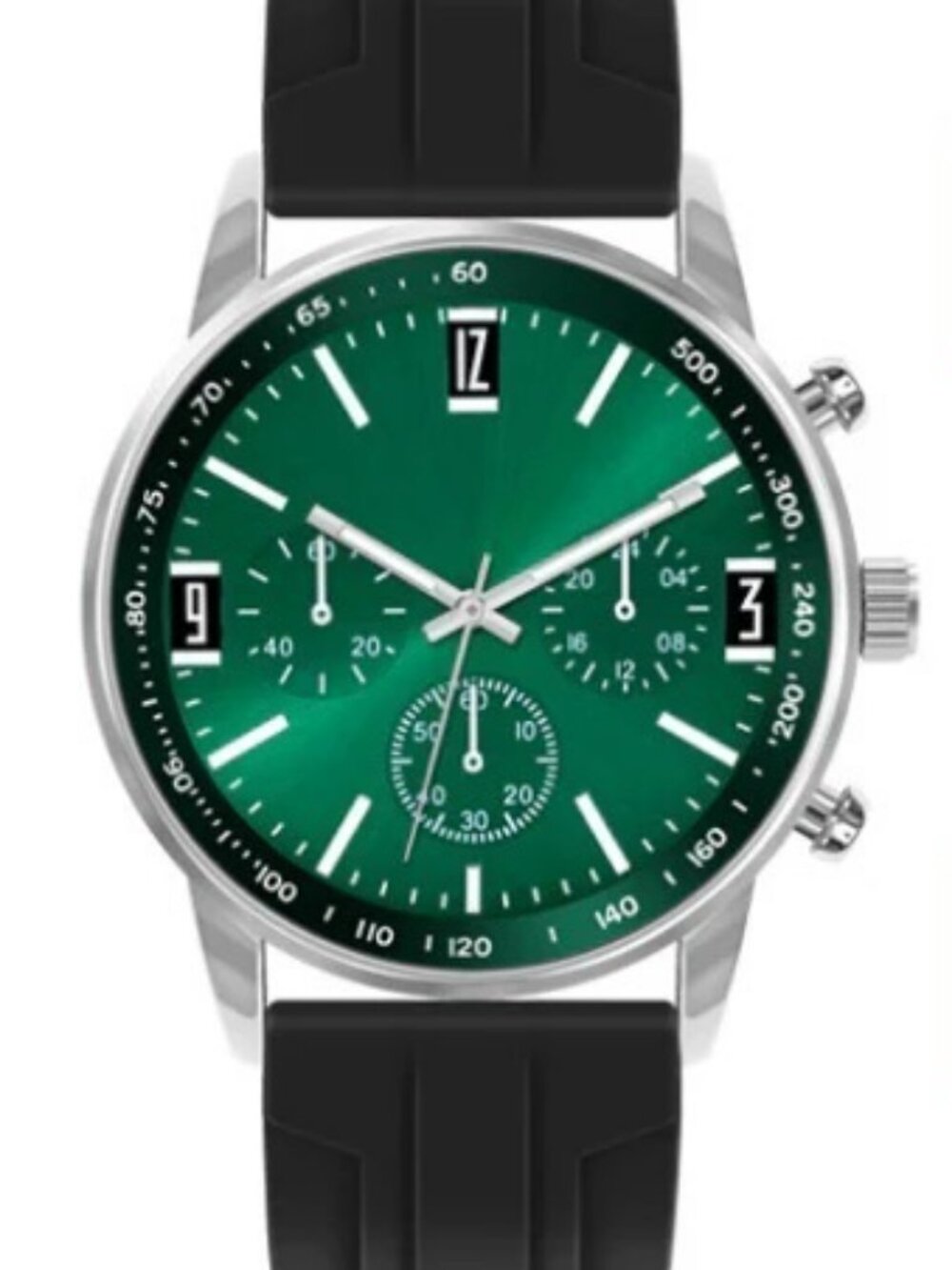 MC Montres Carlo Men's Silver Green Tone Black Band 46mm Quartz Watch NEW